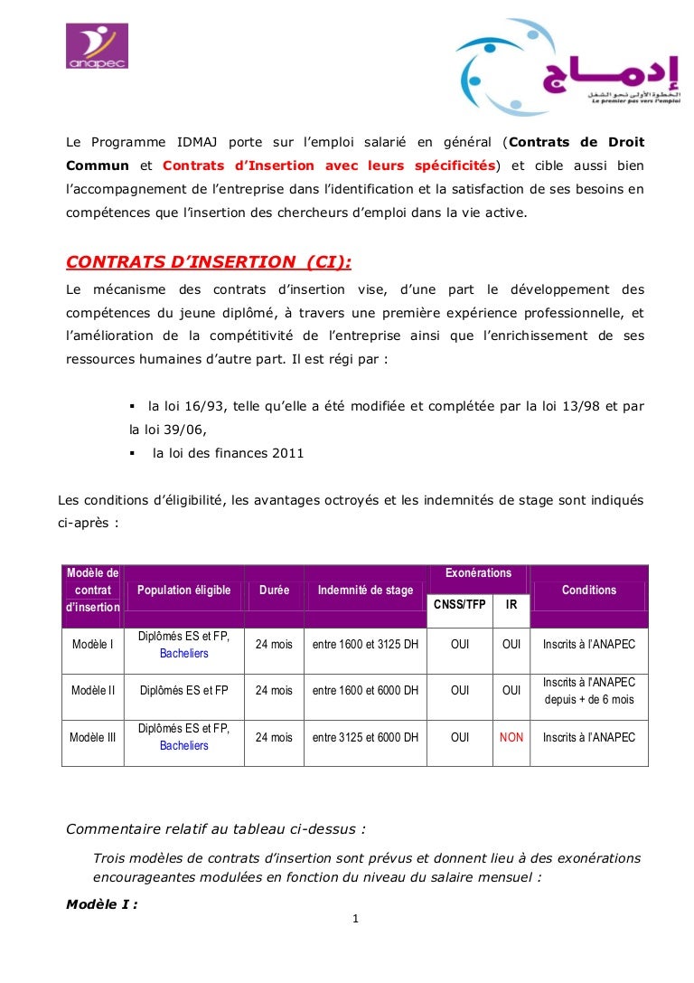 contrat anapec